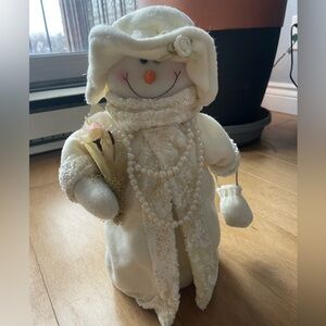 Bridal Snowman Figurine with Pearl Accents